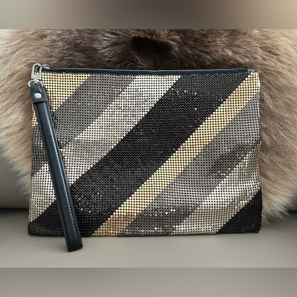 NEW BCBGMaxAzria Striped Sequin Clutch with Wristlet